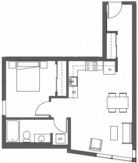 Floor plan for 1 bed, 1 bath, 660 sqft